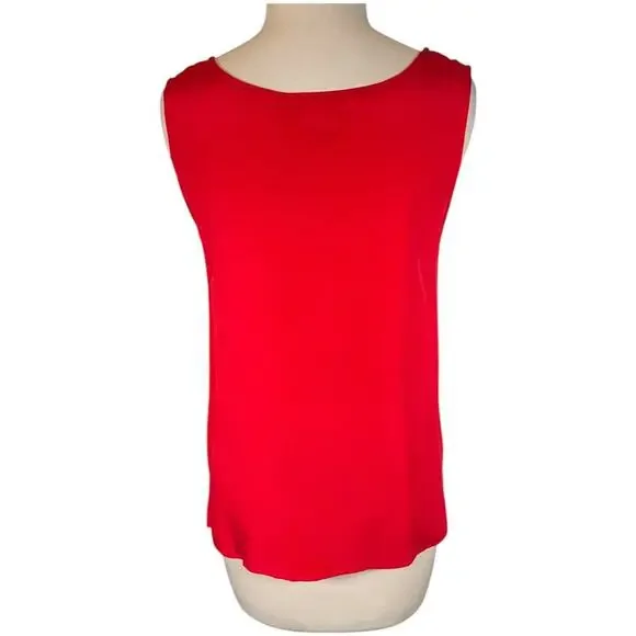 Vintage Nora Noh Red Sleeveless 100% Silk Tank Top Size Small Classic Work Wear - Picture 2 of 9